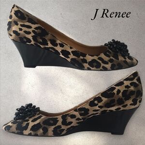 J.Renee Eloisa Leopard Animal Print Mid‎ Heel Wedge Pumps Size 8